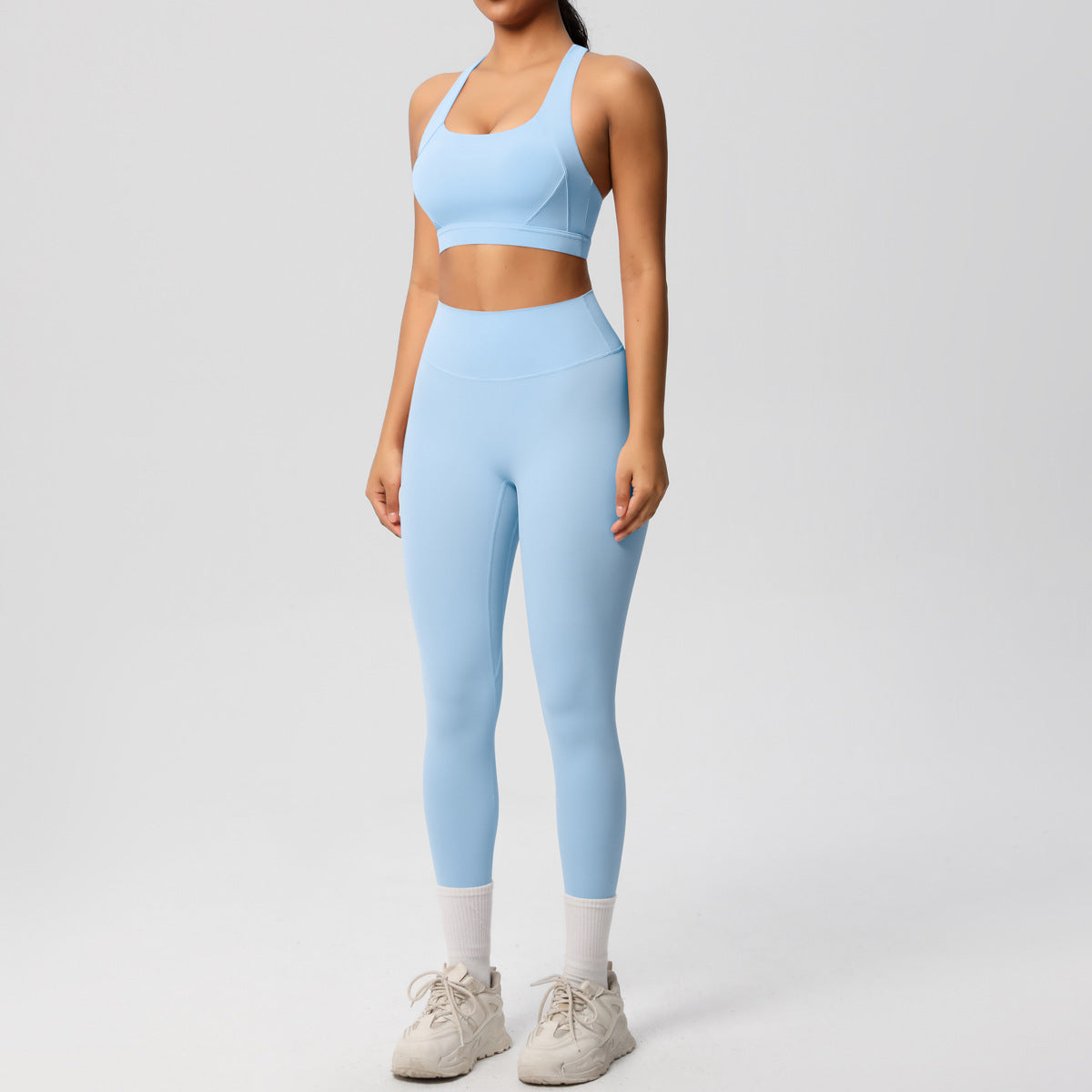 Side profile of the high support sports bra cup and back band