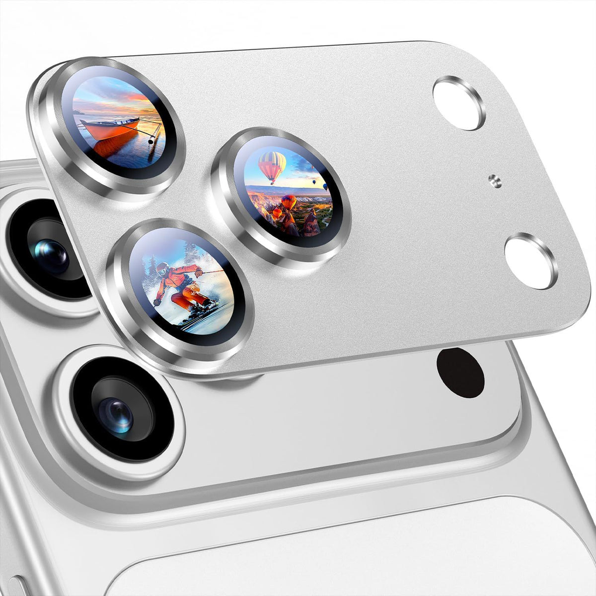 Camera lens protector matched to the phone body so it blends in