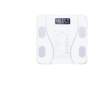 Pearl white tempered glass body fat scale with usage steps printed under the glass