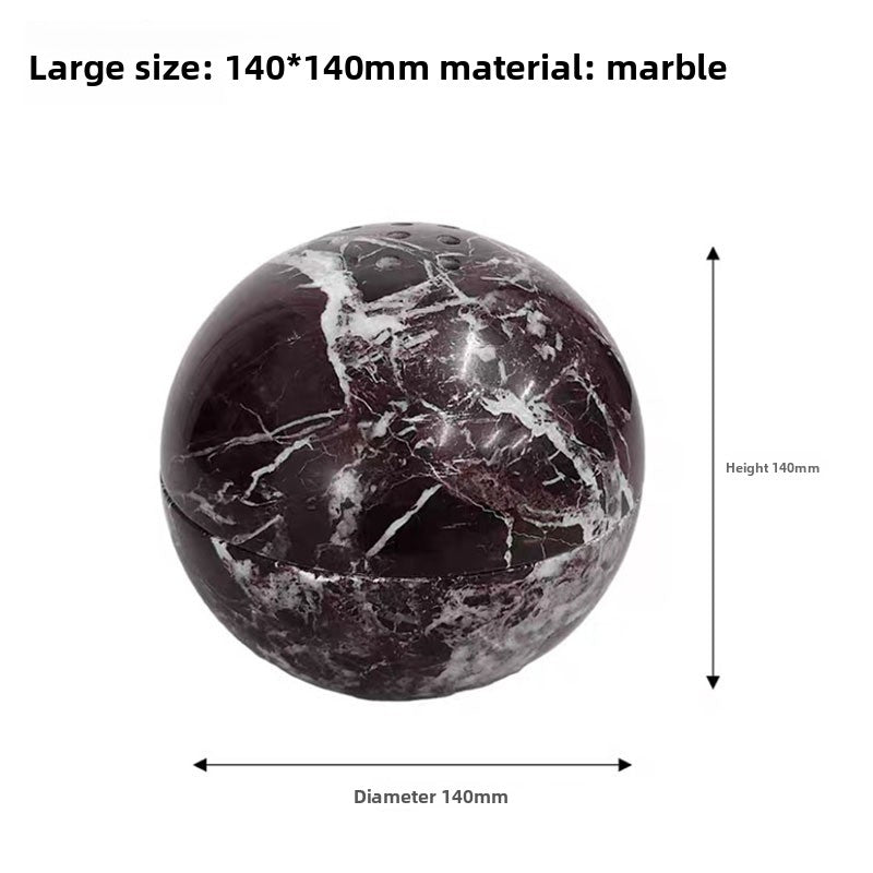 Burgundy veined marble burner sphere, large size 140 by 140 mm, with white veining and crown holes