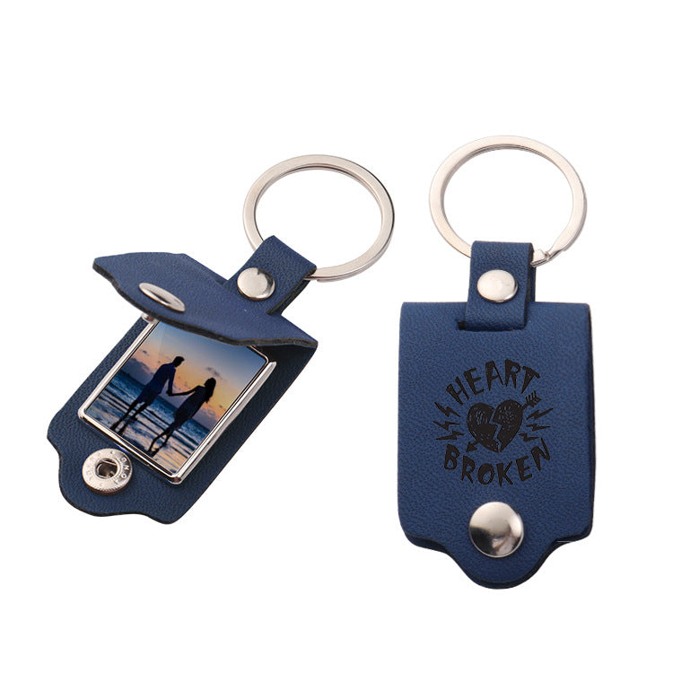 Customizable PU Leather Keychain with Metal Hook | close up material texture
