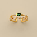 Vintage double-layer ring with green zircon, front view of the split shank band