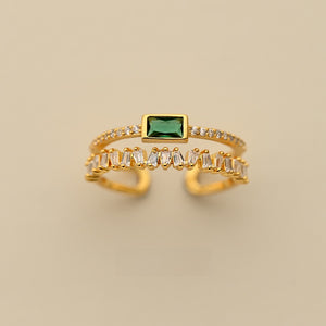 Vintage double-layer ring with green zircon, front view of the split shank band