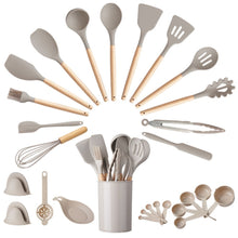 28 Piece Silicone Kitchen Utensil Set with Beech Wood Handles