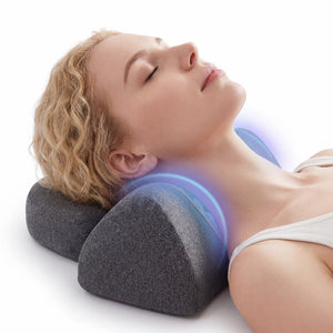 Cervical pillow shown supporting the neck while lying down