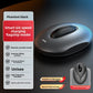 Gray oval pelvic floor trainer pad beside a wireless remote for adjusting vibration levels