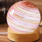 Morning Glow glass planet night light, rose and peach swirl, box, USB rechargeable touch, tri-color