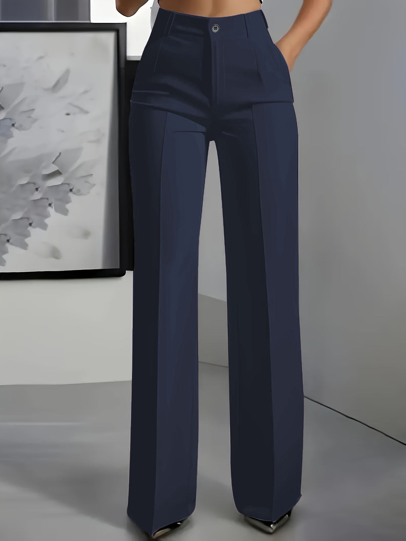 Womens High Waist Wide Leg Trousers | detail of finish and build