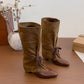 Retro Pointed-Toe Lace-Up Boots Women's Wide-Top High-Heel Knights Boots