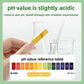 Infographic with a pH test strip and reference table showing the wipes at a slightly acidic pH of 5.5