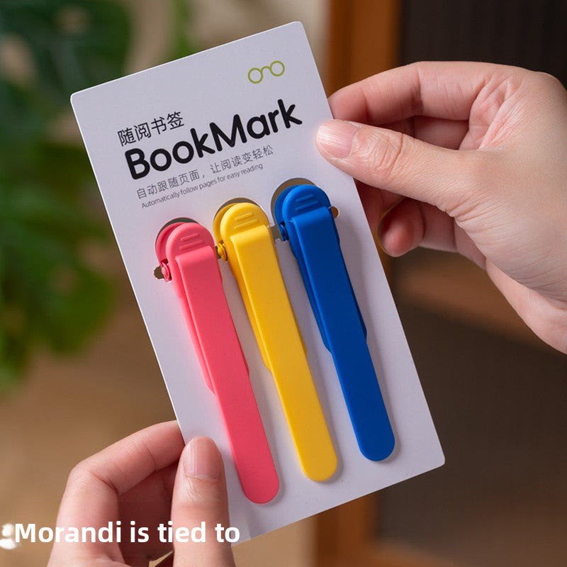 Morandi series retail card with three silicone bookmark clips in rose red, yellow and blue