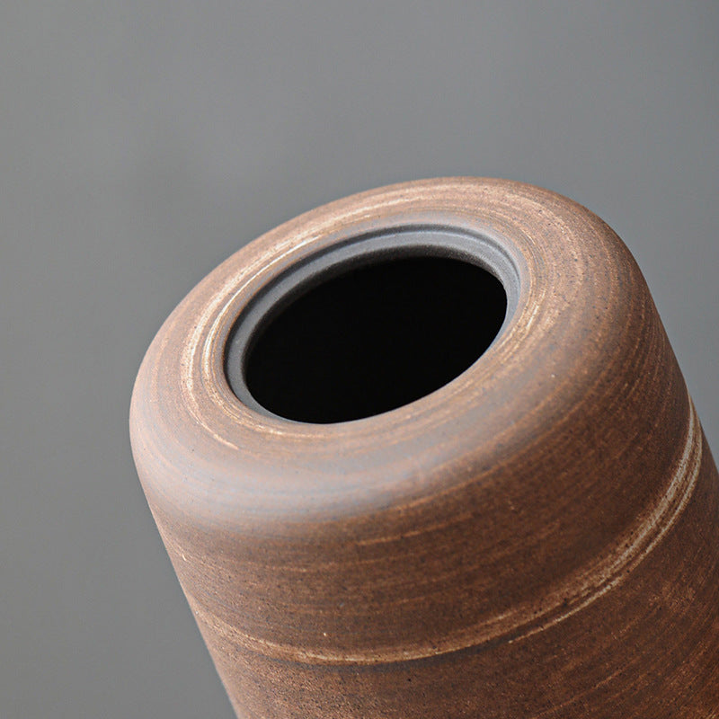 Close up of the matte glazed stoneware texture on the storage jar