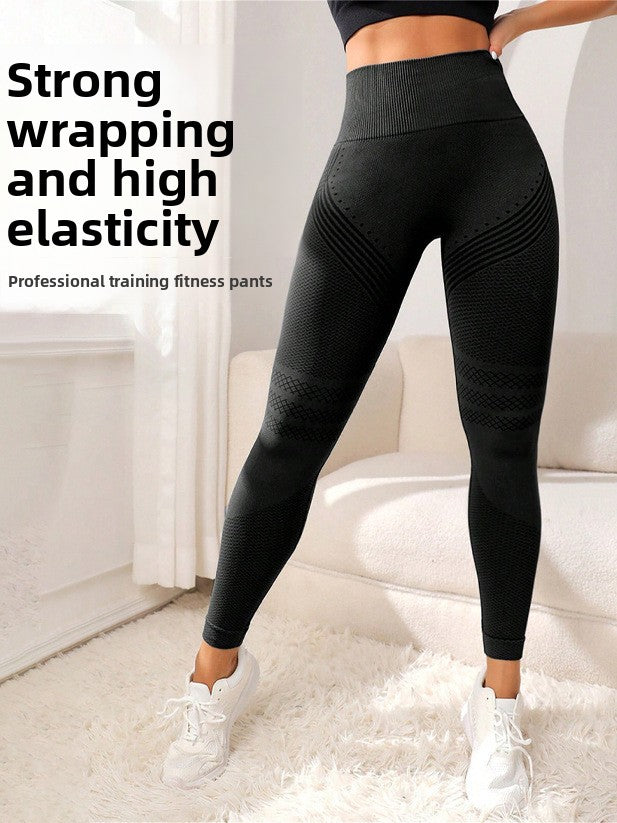 Womens seamless high waist yoga leggings with textured mesh panels for airflow