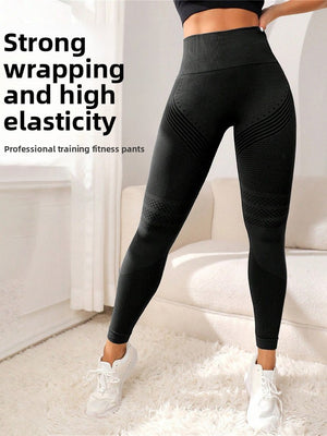 Womens seamless high waist yoga leggings with textured mesh panels for airflow