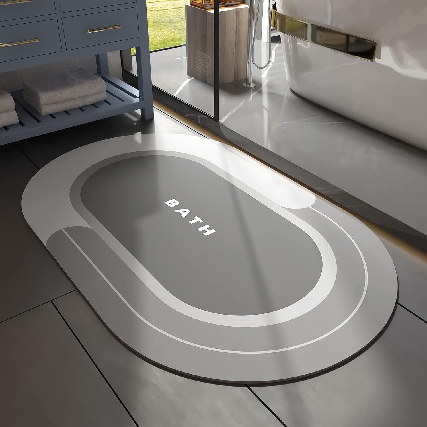 Close detail of the flat printed surface of the quick dry bath mat