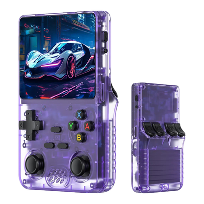 Handheld game console front view showing the color screen, directional pad and face buttons