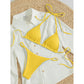 Yellow ribbed halter triangle bikini set with tie side briefs, flat lay, size M variant