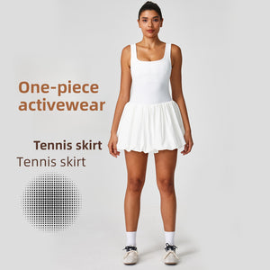 Quick-dry tennis dress side profile showing the stretch fabric