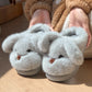 Blue gray puppy plush slippers with floppy ears and a dark nose, size 44-45 option