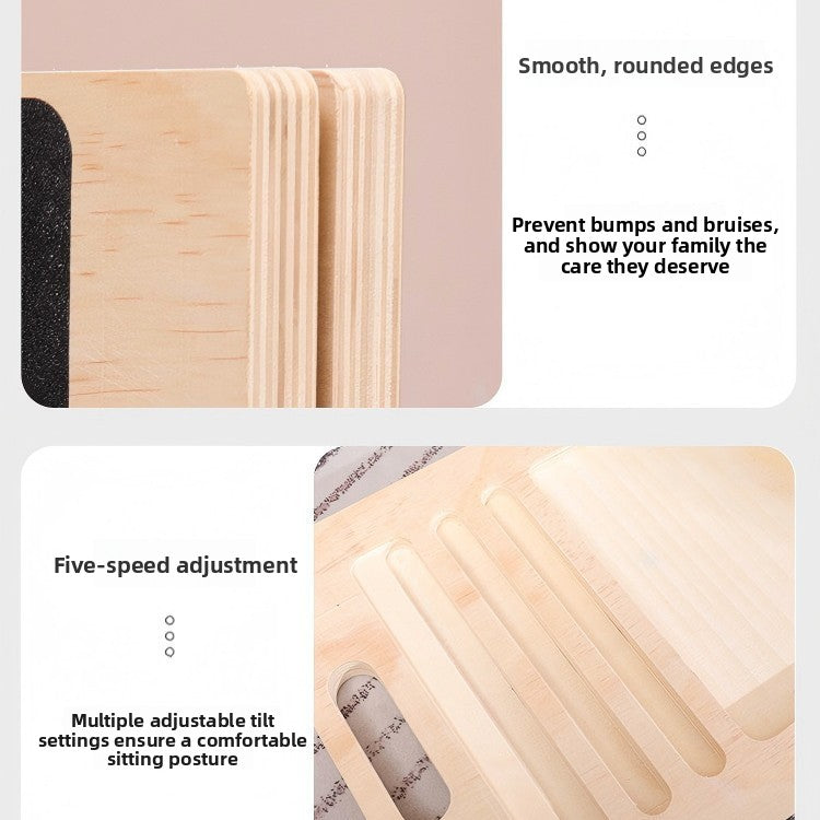 Close-ups of the rounded wooden edge with black non-slip panel and the grooved base of the stretching board