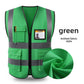 Green knit reflective work vest with gray reflective strips, chest pocket and zip front