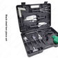 Black grip ten piece stainless steel gardening tool set laid out in an open carry case