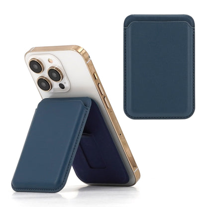 Magnetic vegan leather card holder attached to the back of a phone