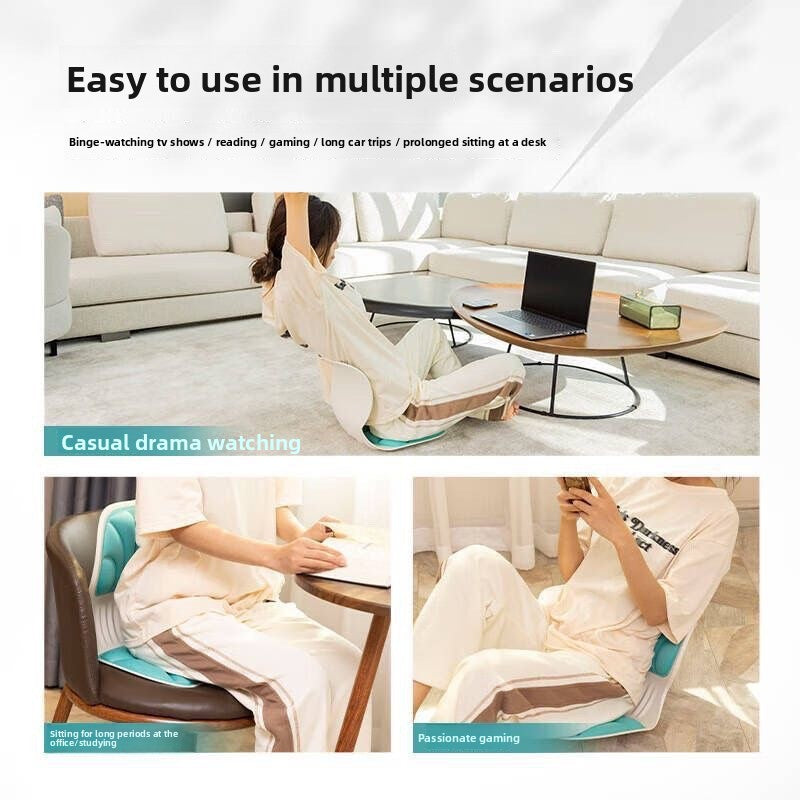 Side angle of the lumbar support cushion showing its contoured depth