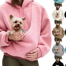 Womens Plush Fleece Hooded Pet Pouch Sweatshirt