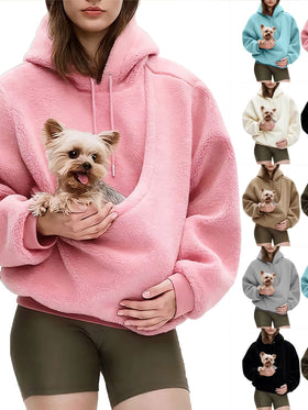 Womens Plush Fleece Hooded Pet Pouch Sweatshirt