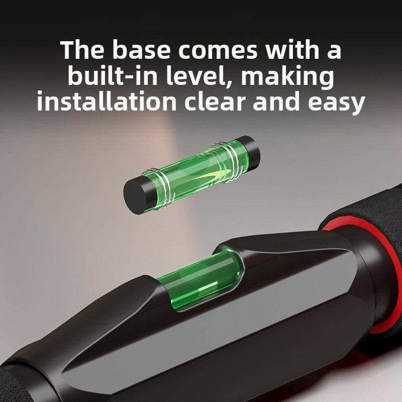 Full length view of the adjustable pull-up bar showing the foam grips and central level