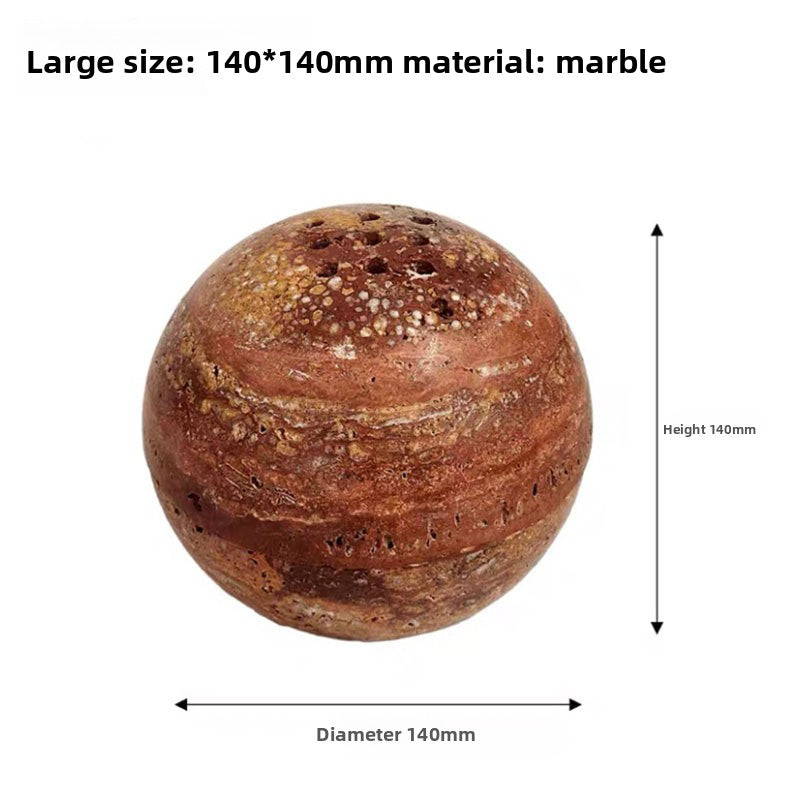 Rust red travertine burner sphere, large size 140 by 140 mm, holes drilled at the top