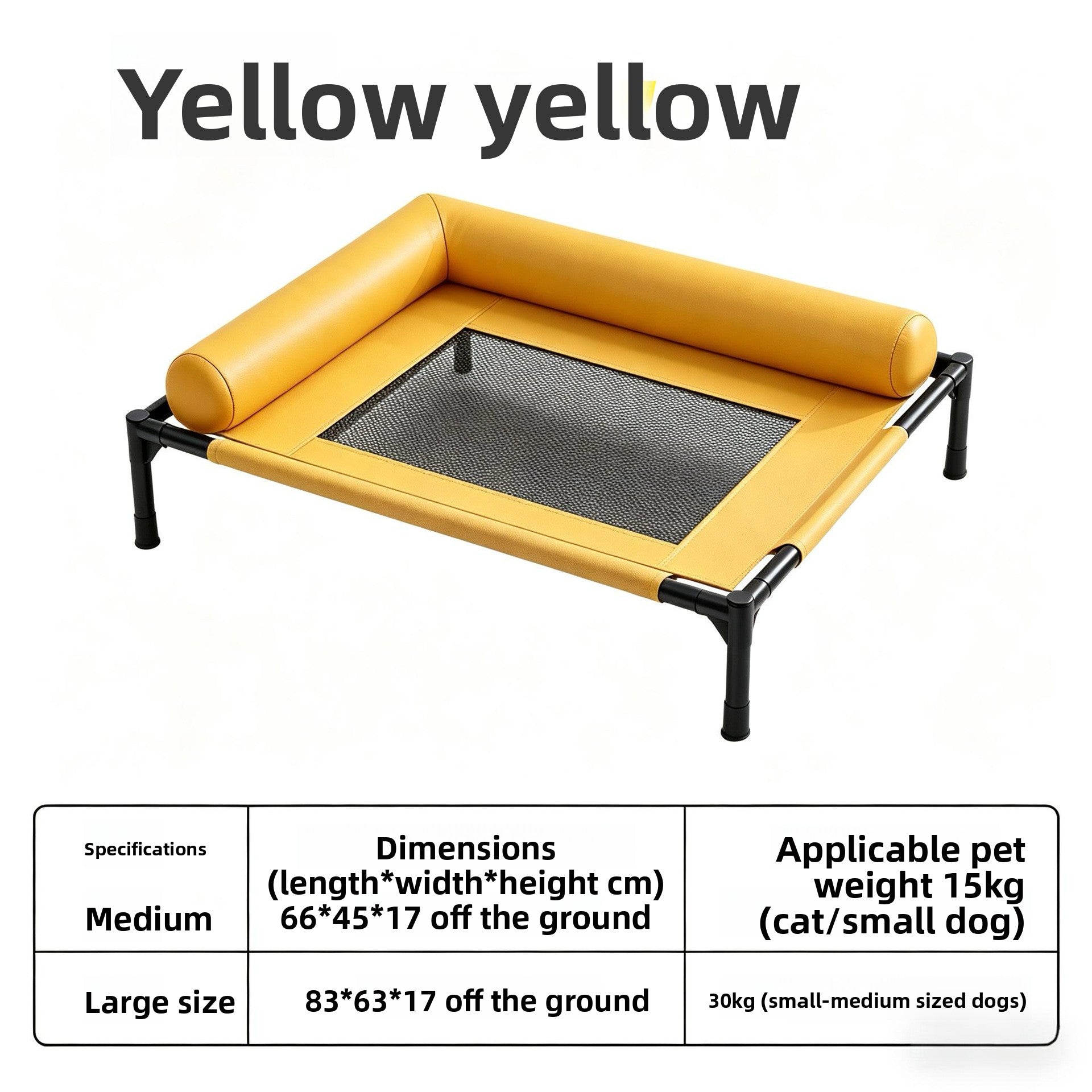 Elevated dog and cat bed on a metal frame shown from an angle