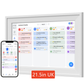 Digital family calendar display shown at an angle highlighting the slim white frame
