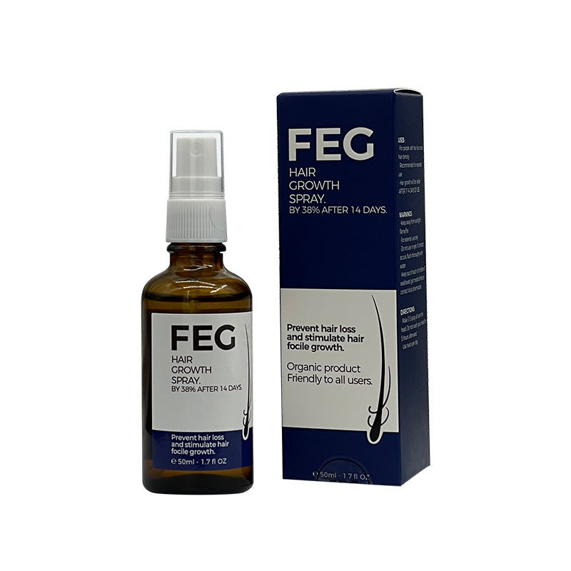 Option 1pc: amber FEG spray bottle with a white mist pump and a navy FEG box on a plain white background