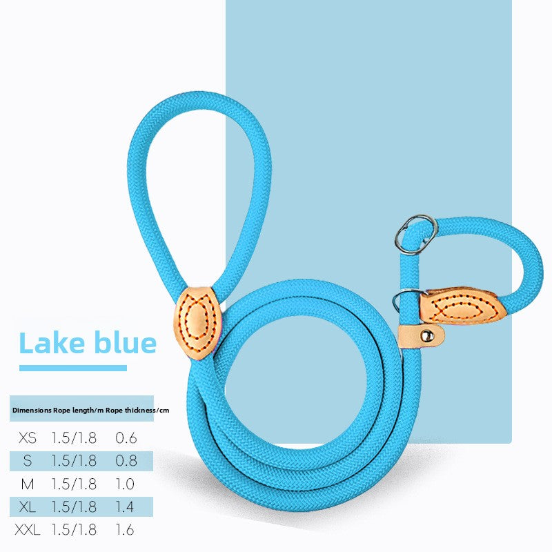Beige braided rope dog slip lead laid out to show the sliding loop and hand grip end