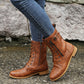 Light brown lace-up mid-calf boots with side zip and buckle strap, EU 38 variant view