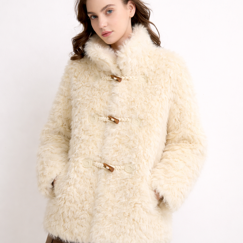 Faux Shearling Winter Coat | front view on model lifestyle