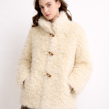Faux Shearling Winter Coat | front view on model lifestyle