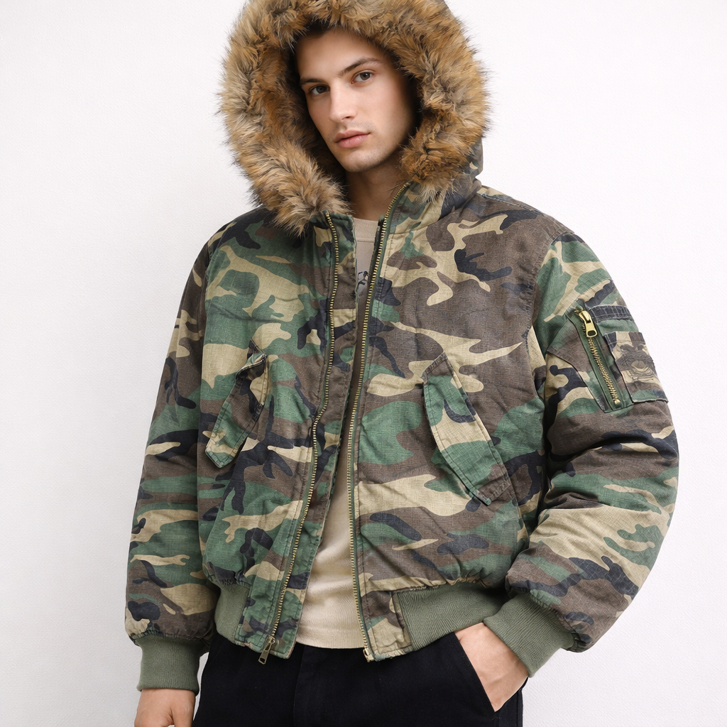 Reversible Camo Puffer Jacket | reverse solid side clean look