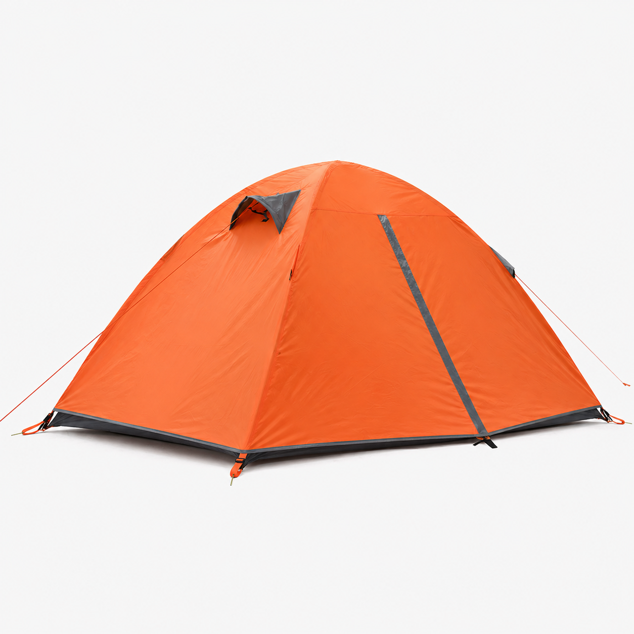 Camping tent in use at a campsite with the door open to the mesh inner