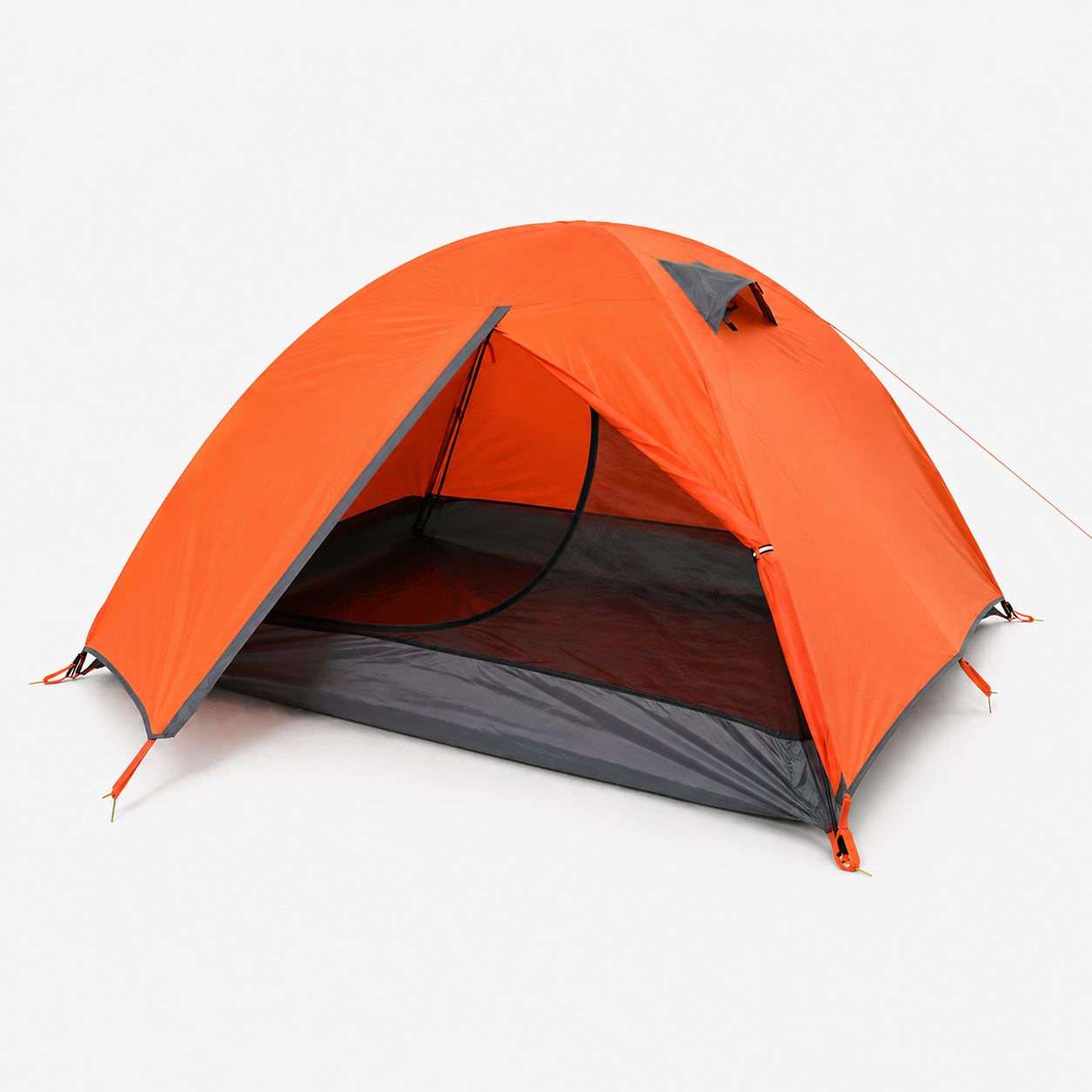 Close up of the camping tent fabric seam and the pole sleeve detail