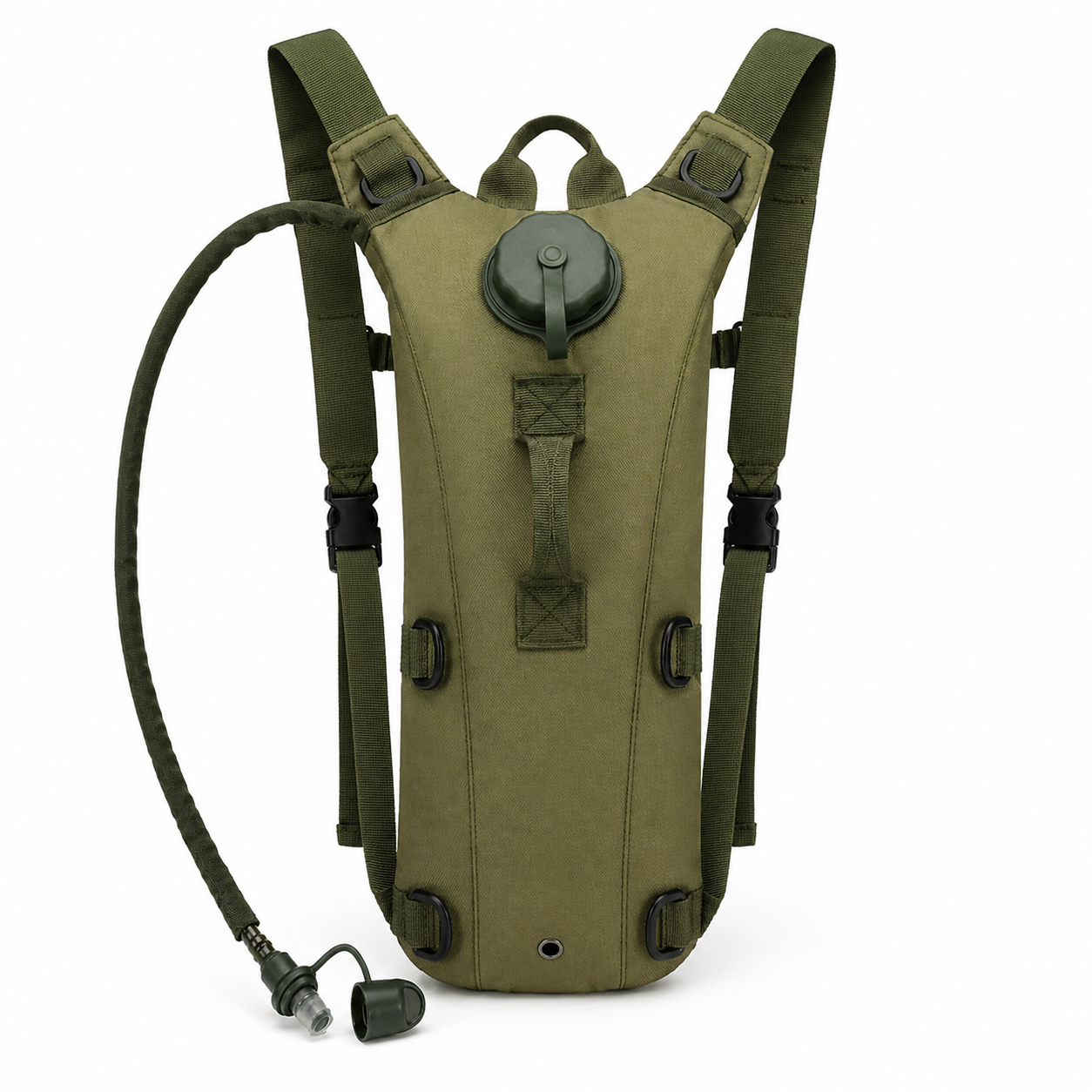Hydration backpack worn on a rocky ridge trail at sunrise
