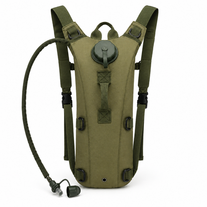 Hydration backpack worn on a rocky ridge trail at sunrise