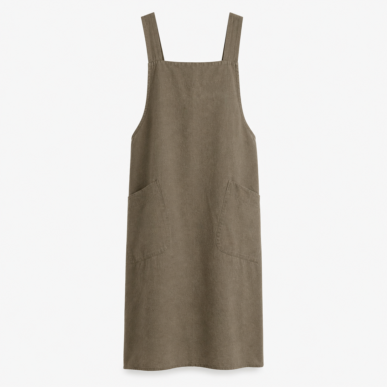 Cross back tie detail seen between the shoulder blades of the cook
