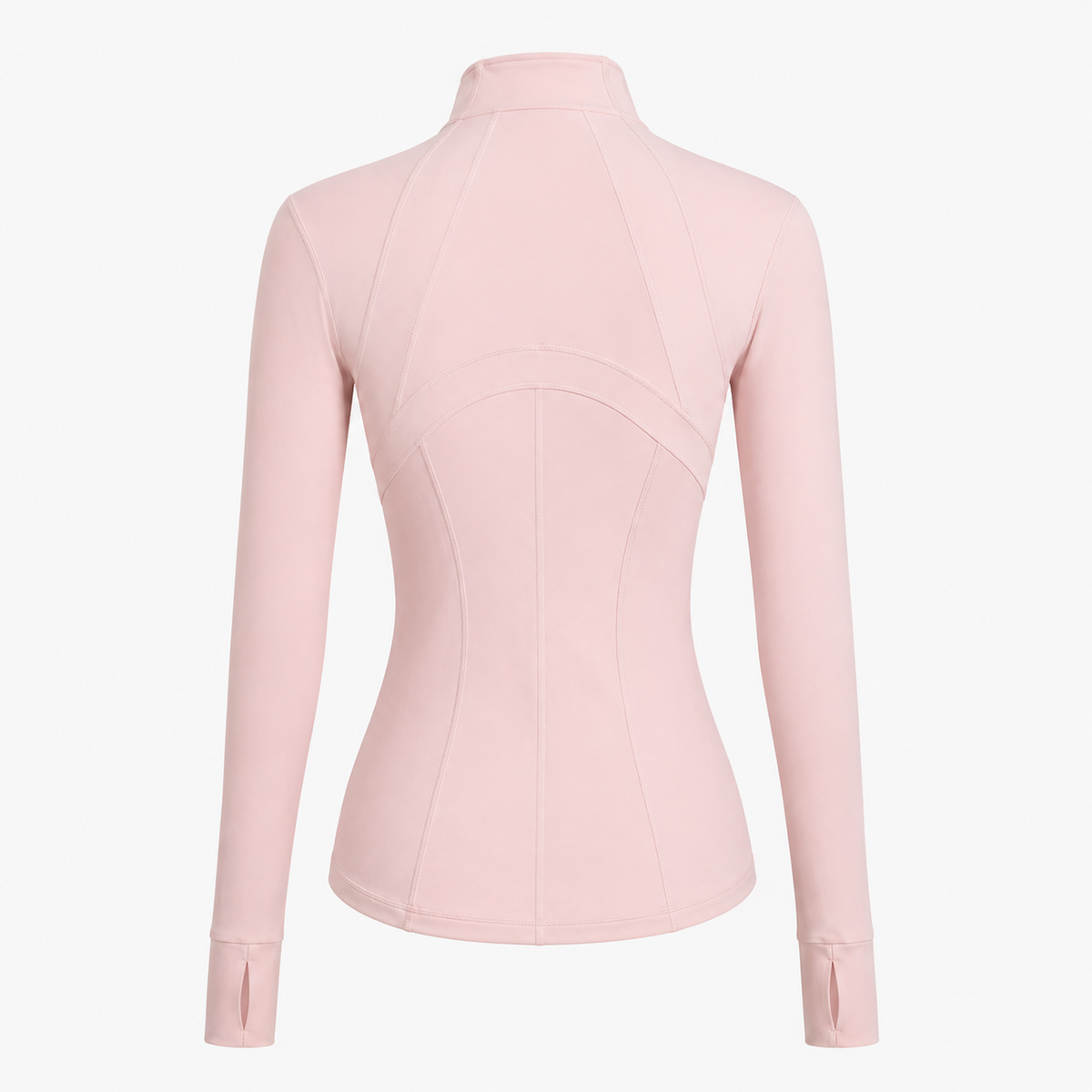 Front view of slim fit running jacket showing full zip and clean line