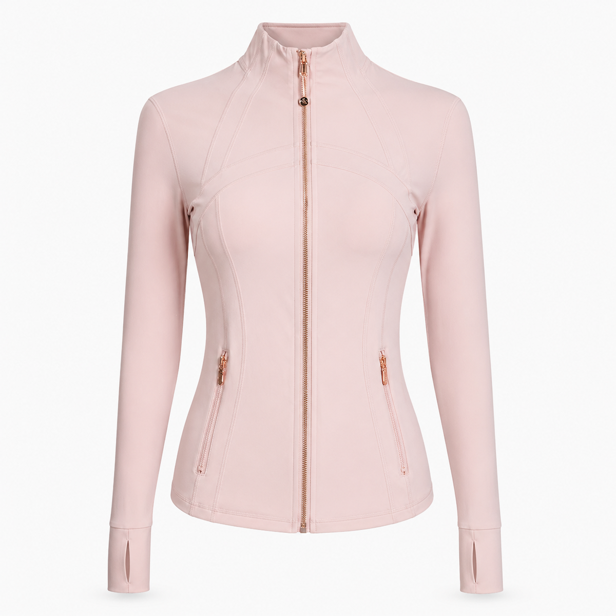 Styled running jacket layered over a sports bra and high waist legging