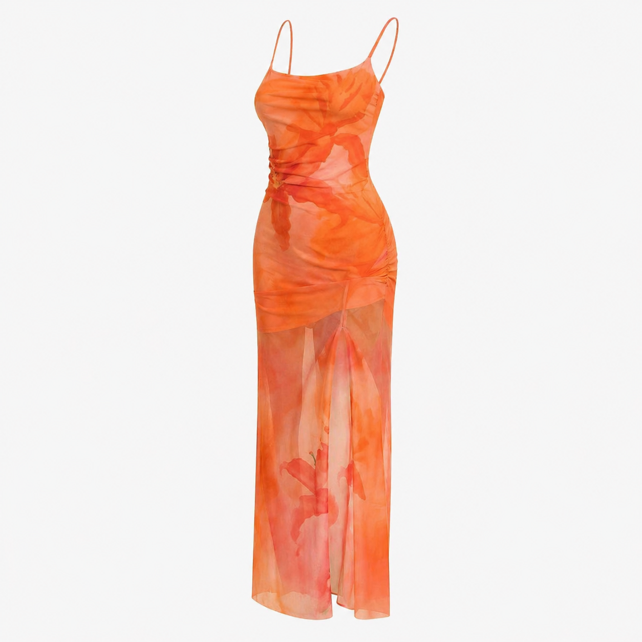 Pleated Print Tulle Slip Dress, floaty pleated tulle slip dress front view