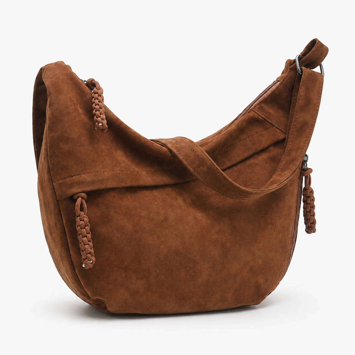 Crossbody shoulder bag worn across the body on a long adjustable strap