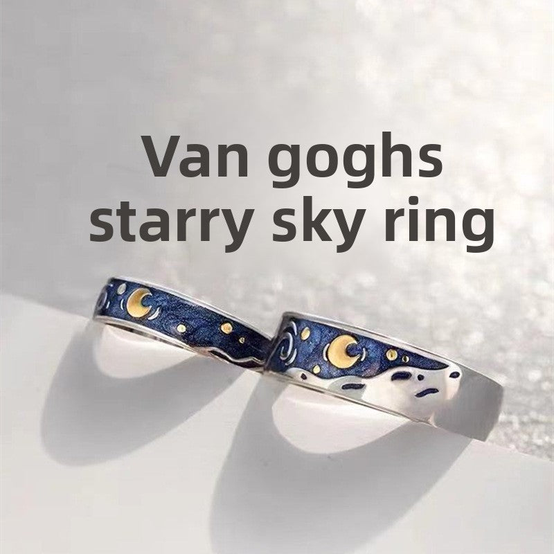 Adjustable Starry Night ring worn on a hand showing the open-band fit